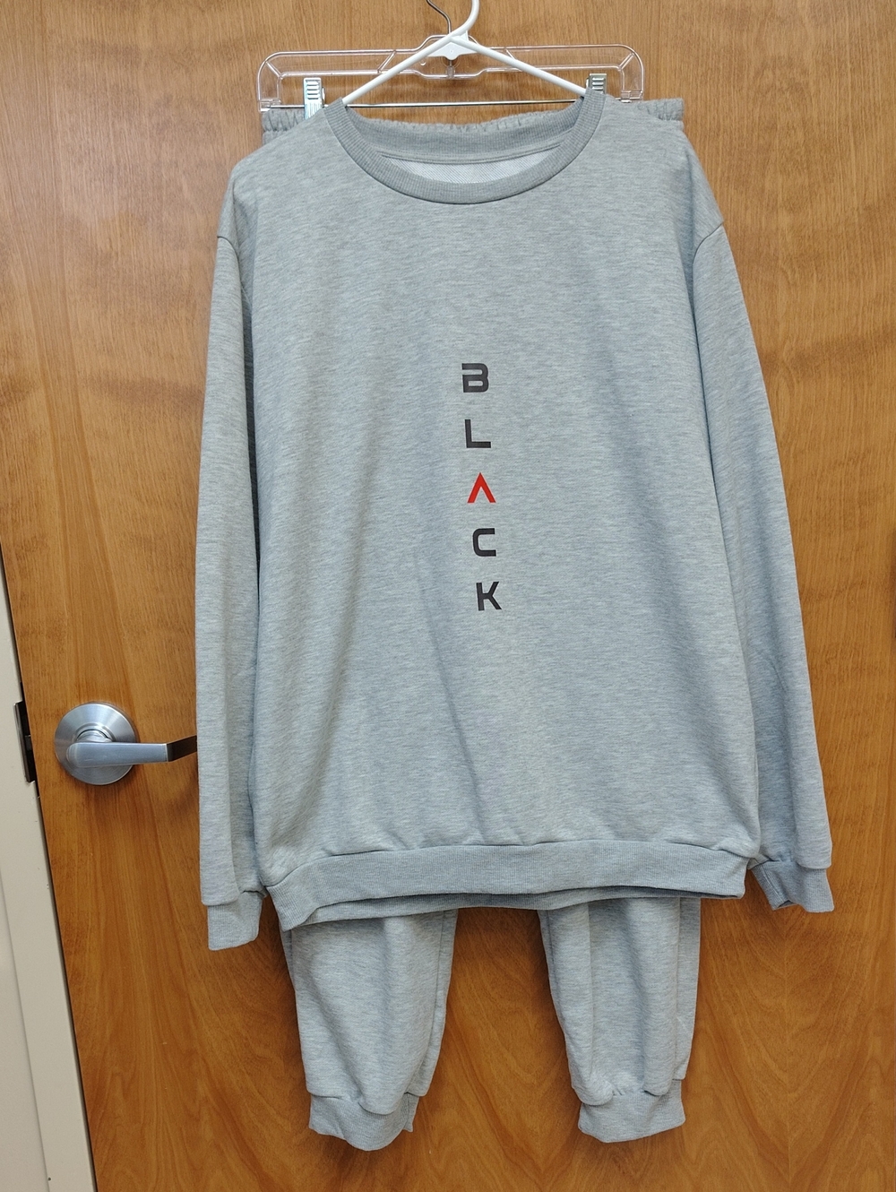 Gray  Sweatshirt And Sweatpant Set with Vertical 'BLACK' Logo